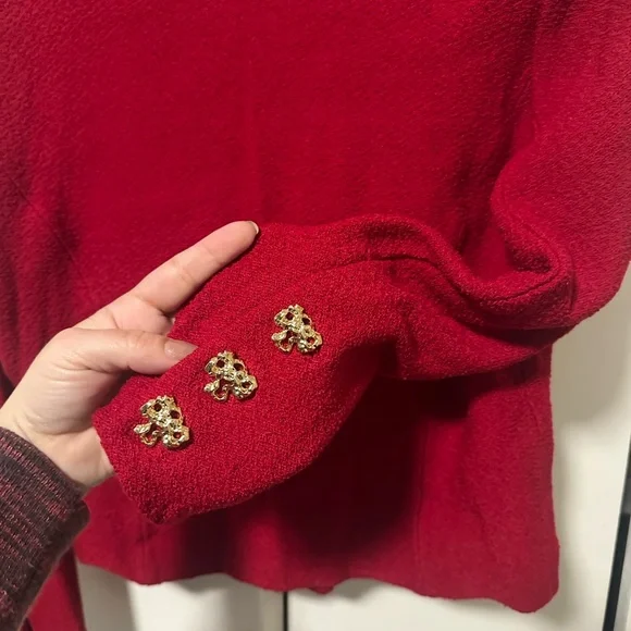 St. John Couture Women's Scarlet Blazer with Gold Buttons - Picture 5 of 7